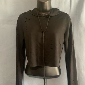 Black Distressed Cropped Hoodie